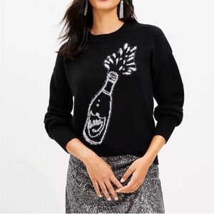 LOFT Black Champagne Bottle Celebration Sweater Medium